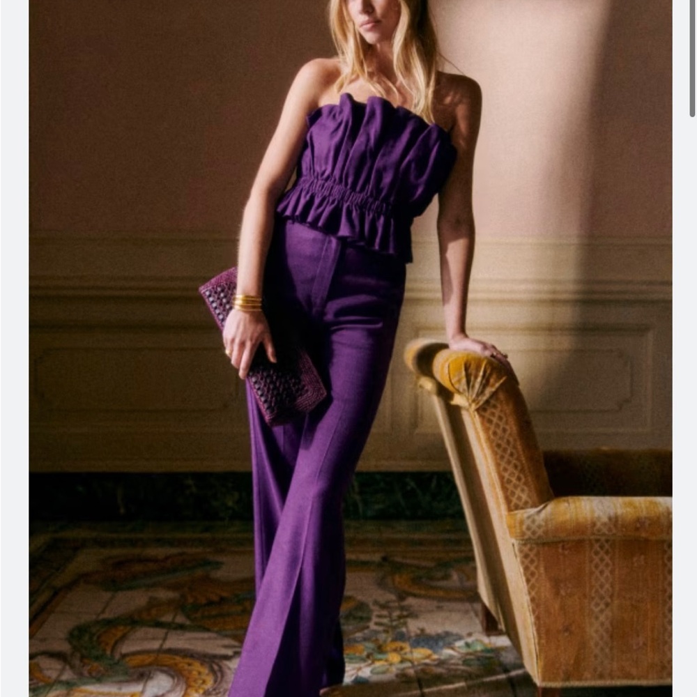 Sezane Purple Trousers with Wide-Leg Silhouette